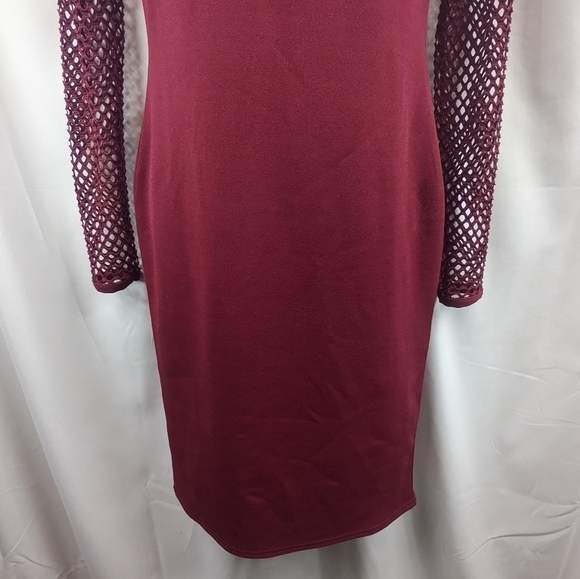 Boohoo Lottie Long Sleeve Fishnet V Neck Midi Dress Sz 8 - Picture 3 of 9